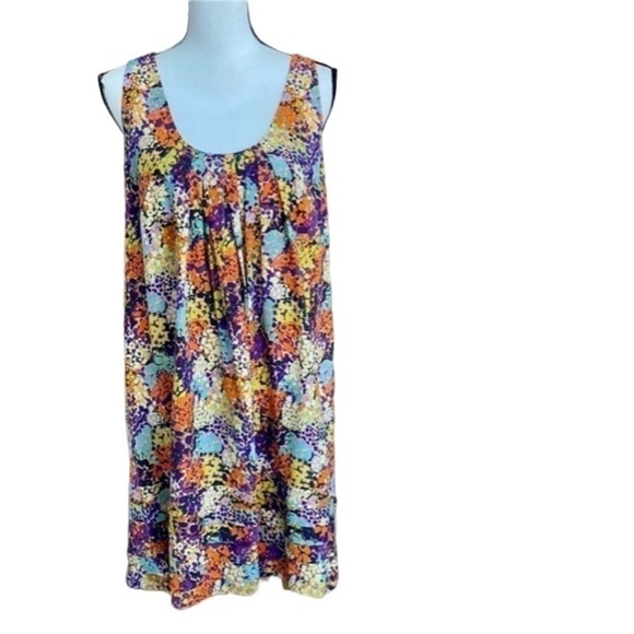 Ali Ro Colorful Floral Pleated Silk Dress Sz 12 - Picture 1 of 10